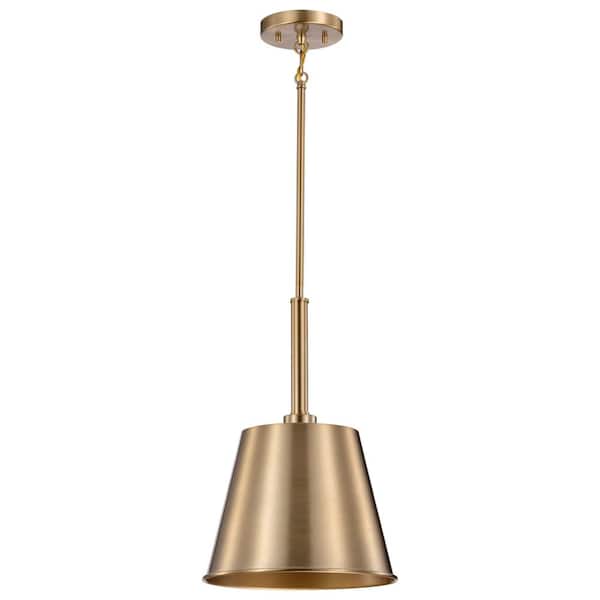 SATCO Alexis 100-Watt 1-Light Burnished Brass/Gold Shaded Pendant Light with Burnished Brass Metal Shade, No Bulbs Included
