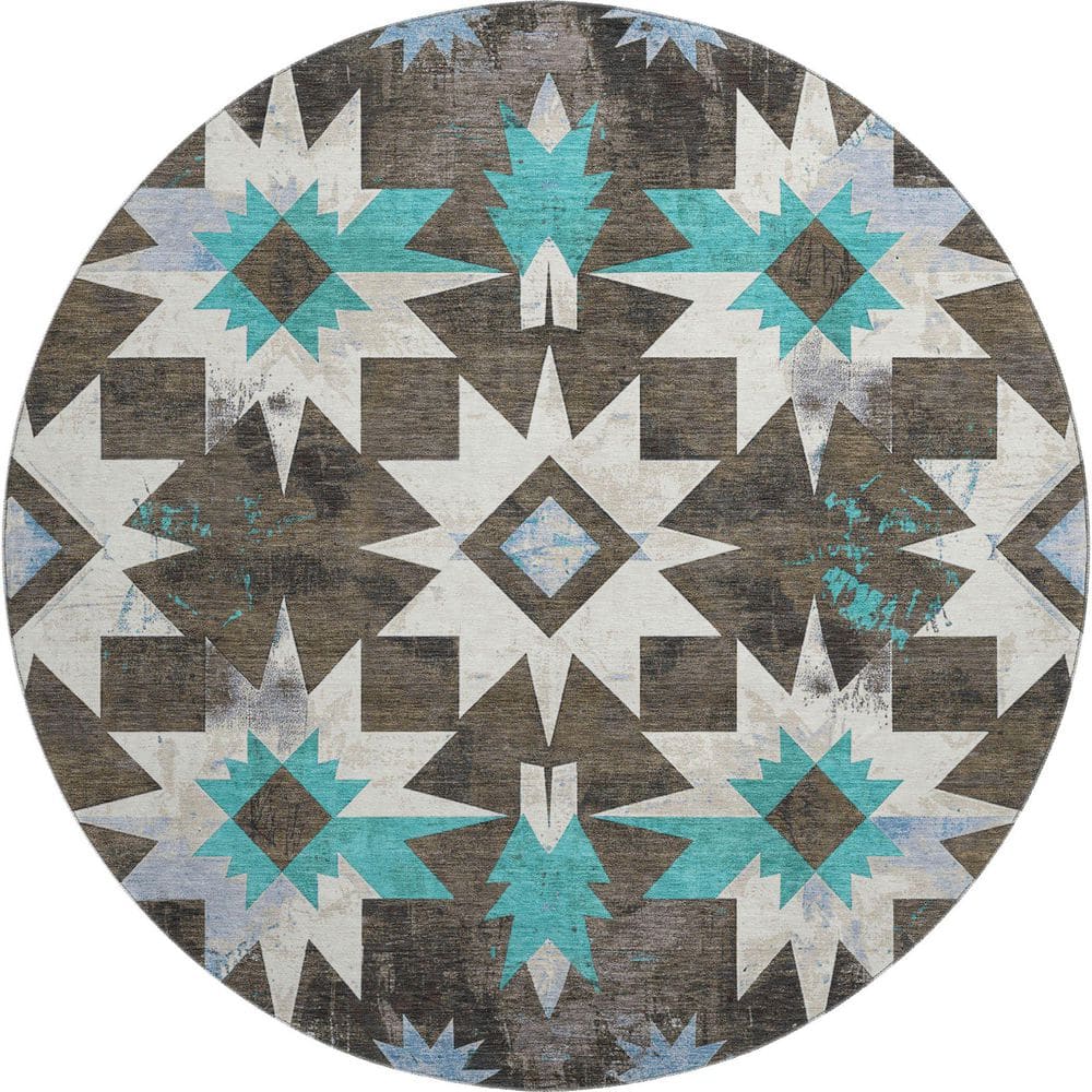 Mayfield Premium Machine Washable Abstract AMF1893 Brown 8 ft. x 8 ft. Round Rug price history on PriceWatchPro