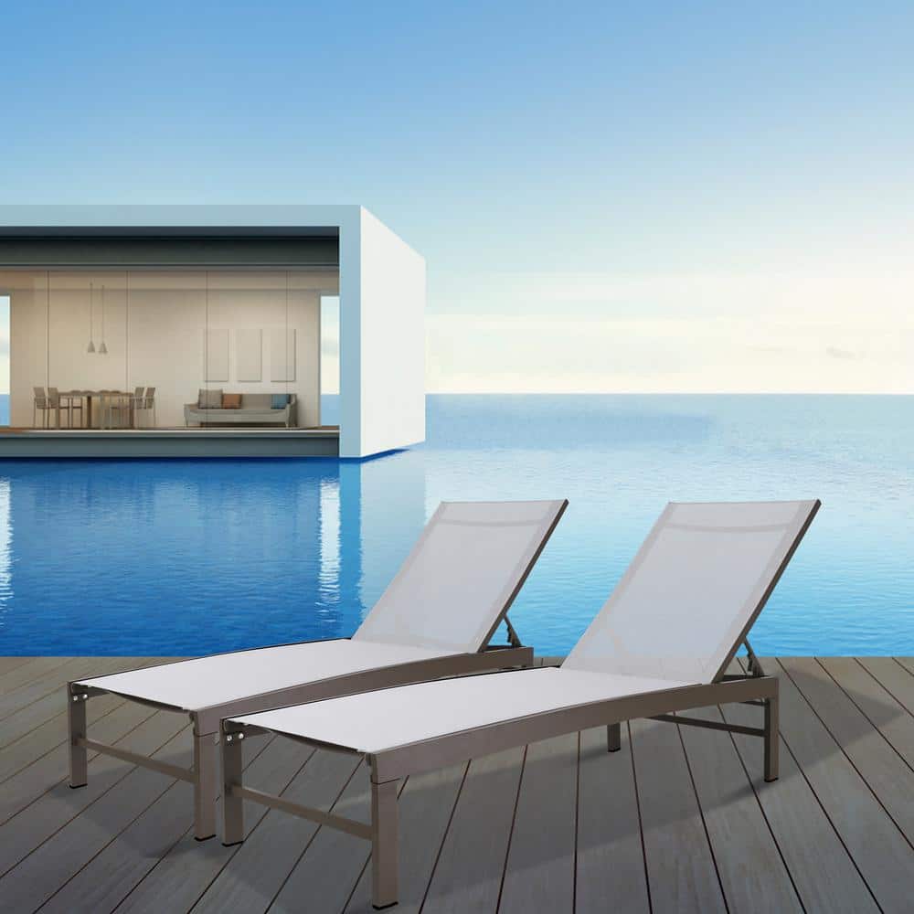 Brown Aluminum Adjustable Outdoor Chaise Lounge Set of 2