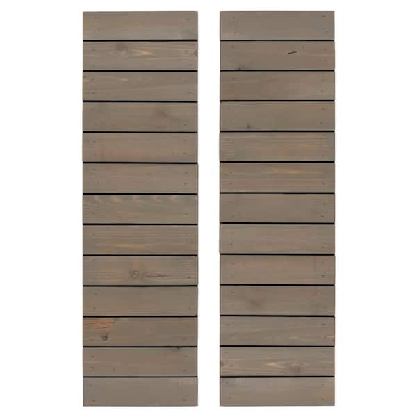 null 14 in. x 42 in. Horizontal Slat Wood Board and Batten Shutters Pair Stone Gray