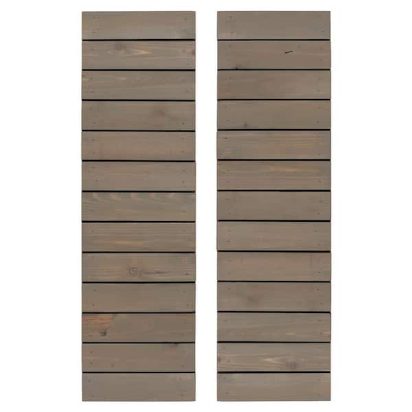 null 14 in. x 66 in. Horizontal Slat Board and Batten Shutters Pair Stone Gray
