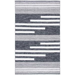 Striped Kilim Ivory Black Doormat 3 ft. x 5 ft. Striped Area Rug