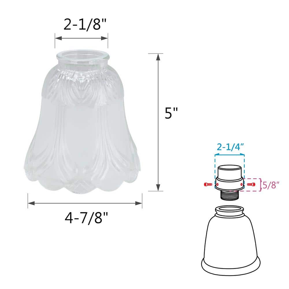 Clear and Frosted Glass Ceiling Fan Replacement Shades, 5" Height, 4-Pack