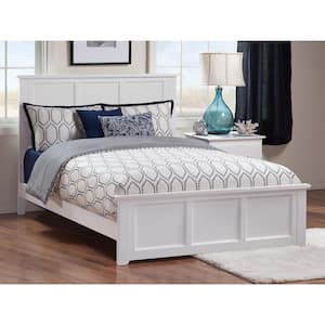 Madison White Full Solid Wood Frame Low Profile Platform Bed with Matching Footboard and USB Device Charger