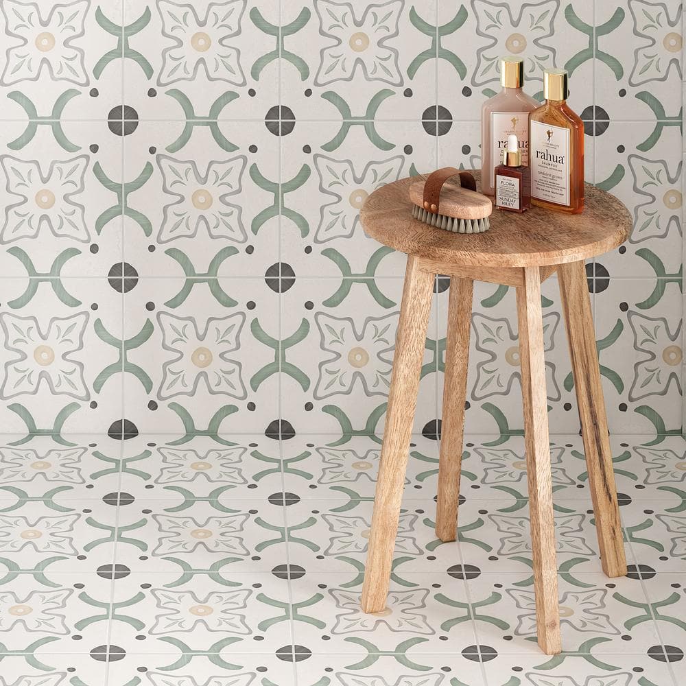 Agave Flora Green and Gray Matte Porcelain Floor and Wall Tile