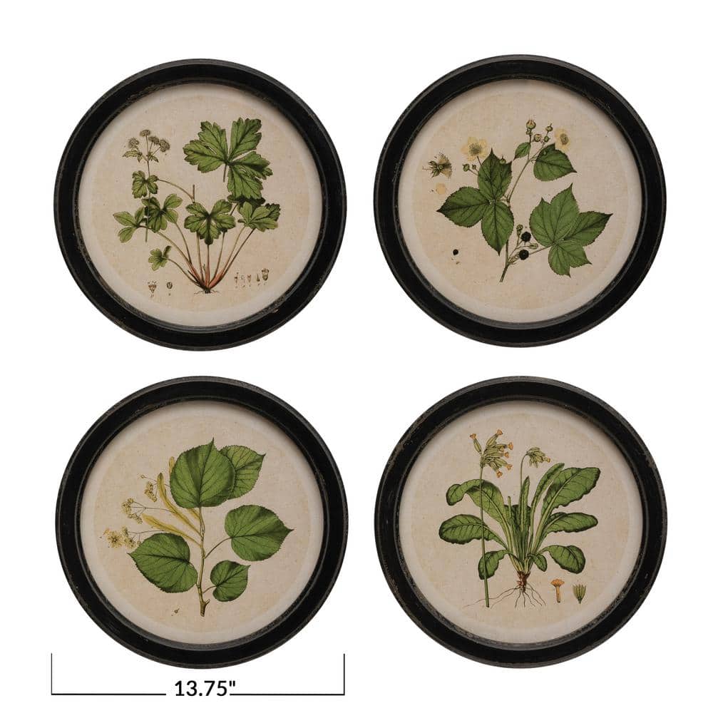 Set of 4 Vintage Botanical Print Wood Framed Wall Art