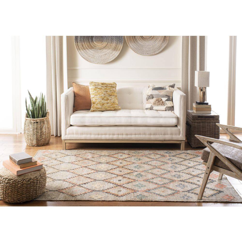 54" Beige and Gold Handmade Cotton Flat Woven Area Rug