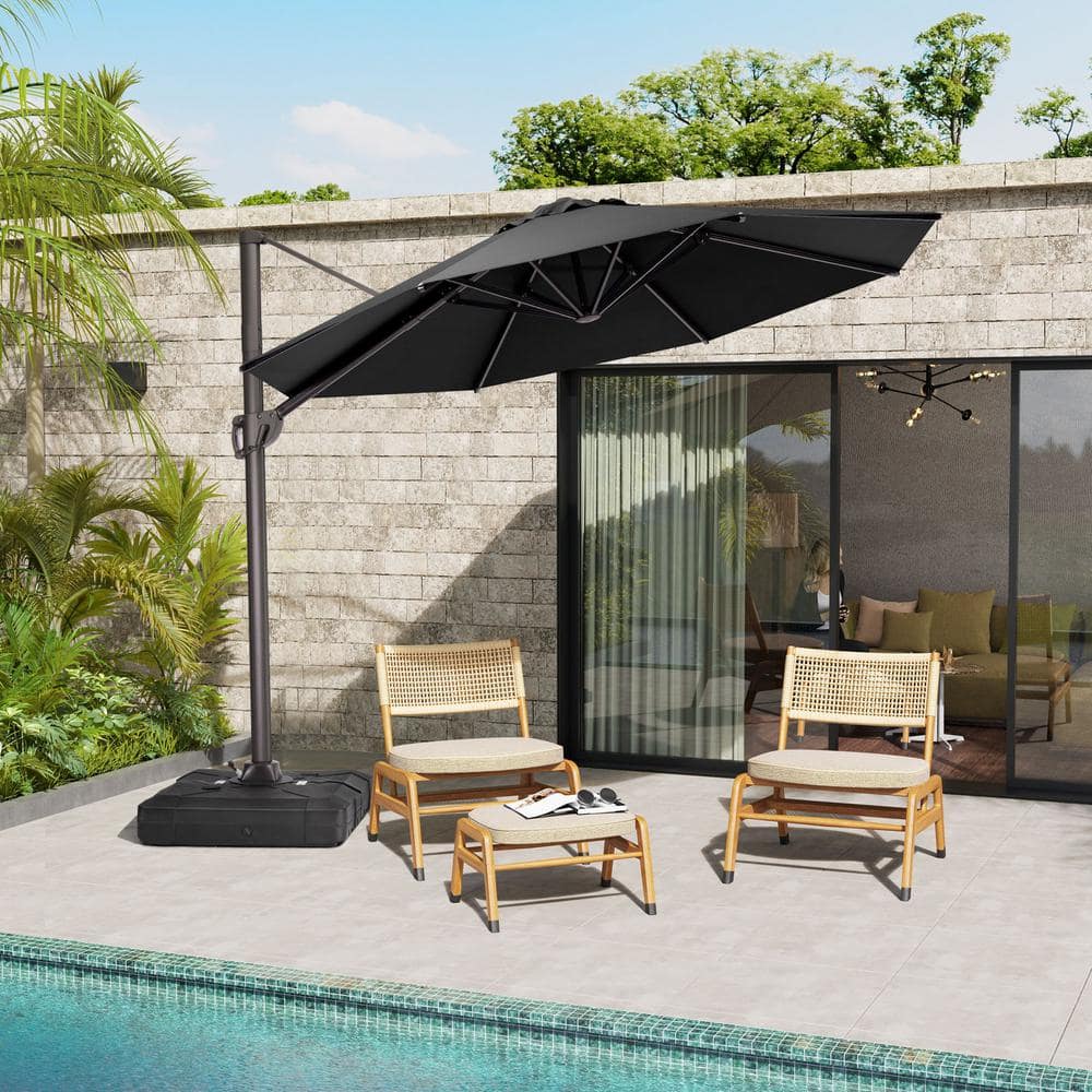 10 ft. x 10 ft. Round Heavy-Duty 360-Degree Rotation Cantilever Patio Umbrella in Black -  Pellebant, PB-PU047BLK