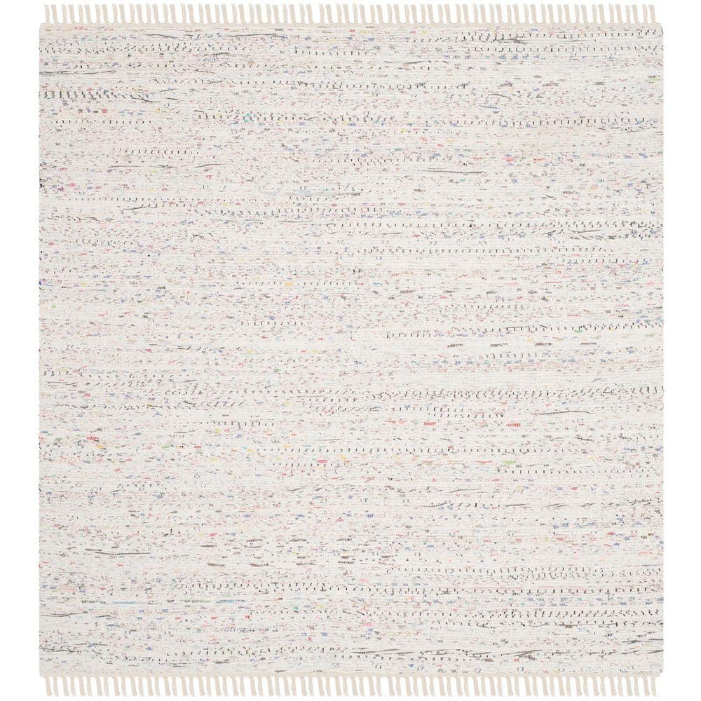 Ivory and Multi Cotton Flat Woven 6' x 6' Square Rug