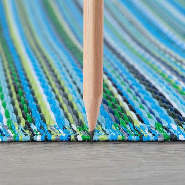 Sunset Stripe Aqua 9 ft. x 12 ft. Indoor/Outdoor Area Rug