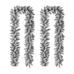 9 ft. Pre-Lit Snow Flocked Artificial Christmas Garland with Warm White LED Lights (2-Pack)