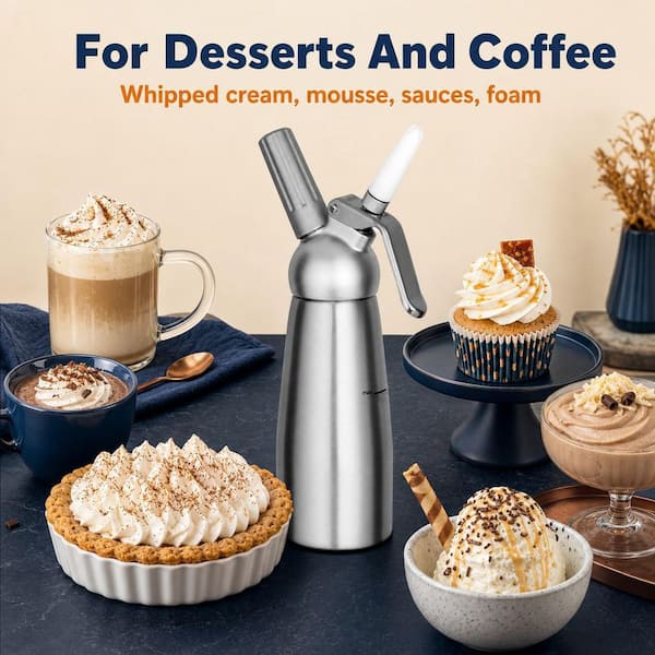 Wudkey Professional Aluminum Whipped Cream Dispenser, 500mL 1 Pint