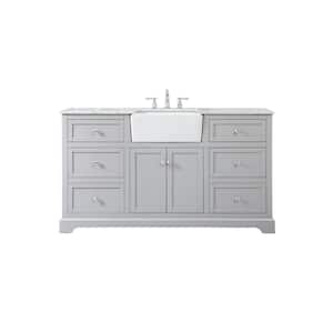 Simply Living 60 in. W x 22 in. D x 34.75 in. H Bath Vanity in Grey with Carrara White Marble Top