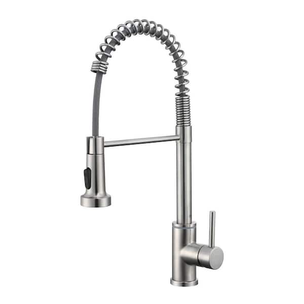Tahanbath Single Handle Pull Down Sprayer Kitchen Faucet Single Handle with LED light in Brushed Nickel