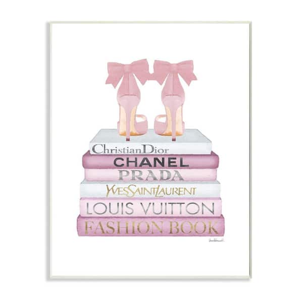 Stupell Industries Fashion Designer Shoes Bookstack Pink White Watercolor Canvas Wall Art by Amanda Greenwood
