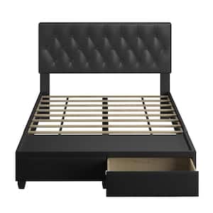 Verona Black Faux Leather Wood Frame, Full Platform Bed Frame with Storage Drawers
