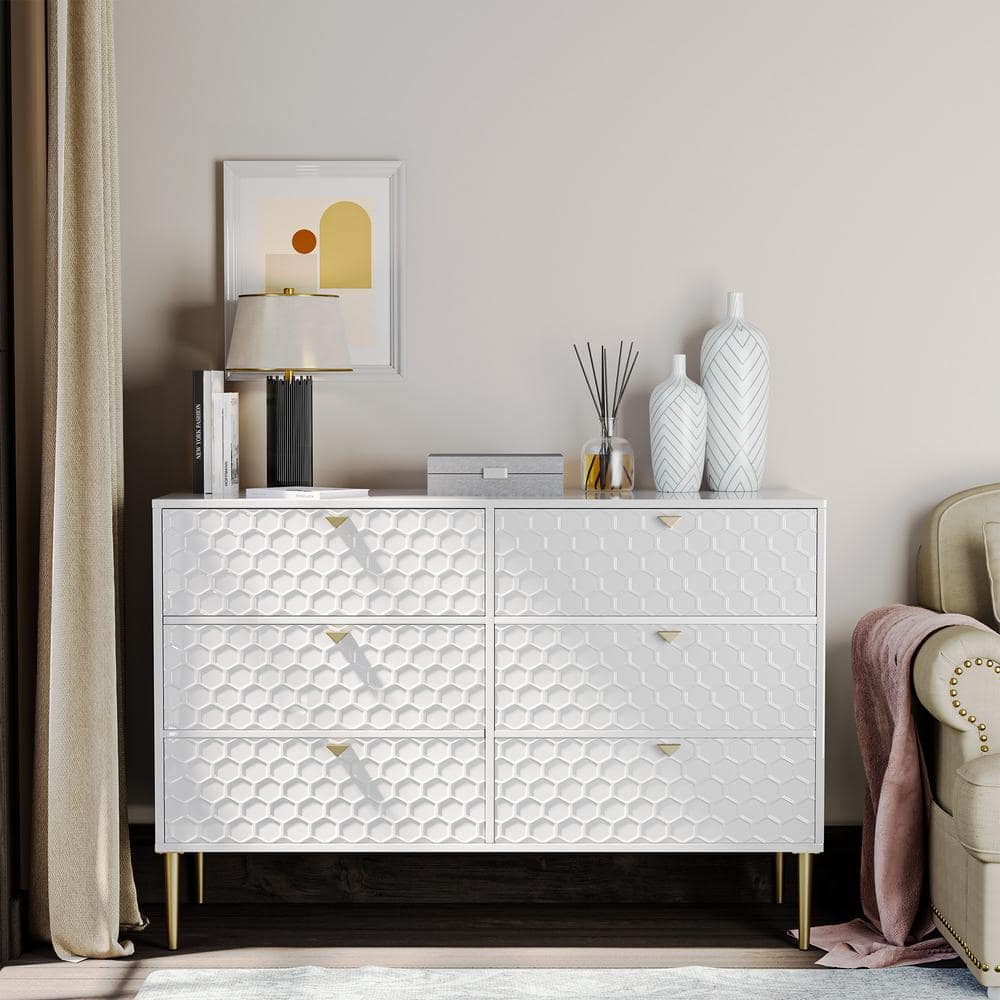 Boyel Living White Modern Indoor Accent Storage Cabinet with 6 Drawers ...