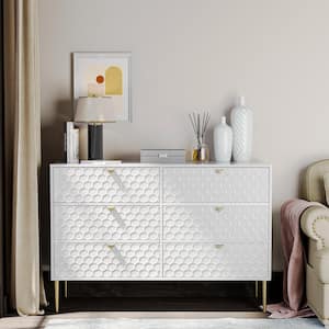 White Modern Indoor Accent Storage Cabinet with 6 Drawers