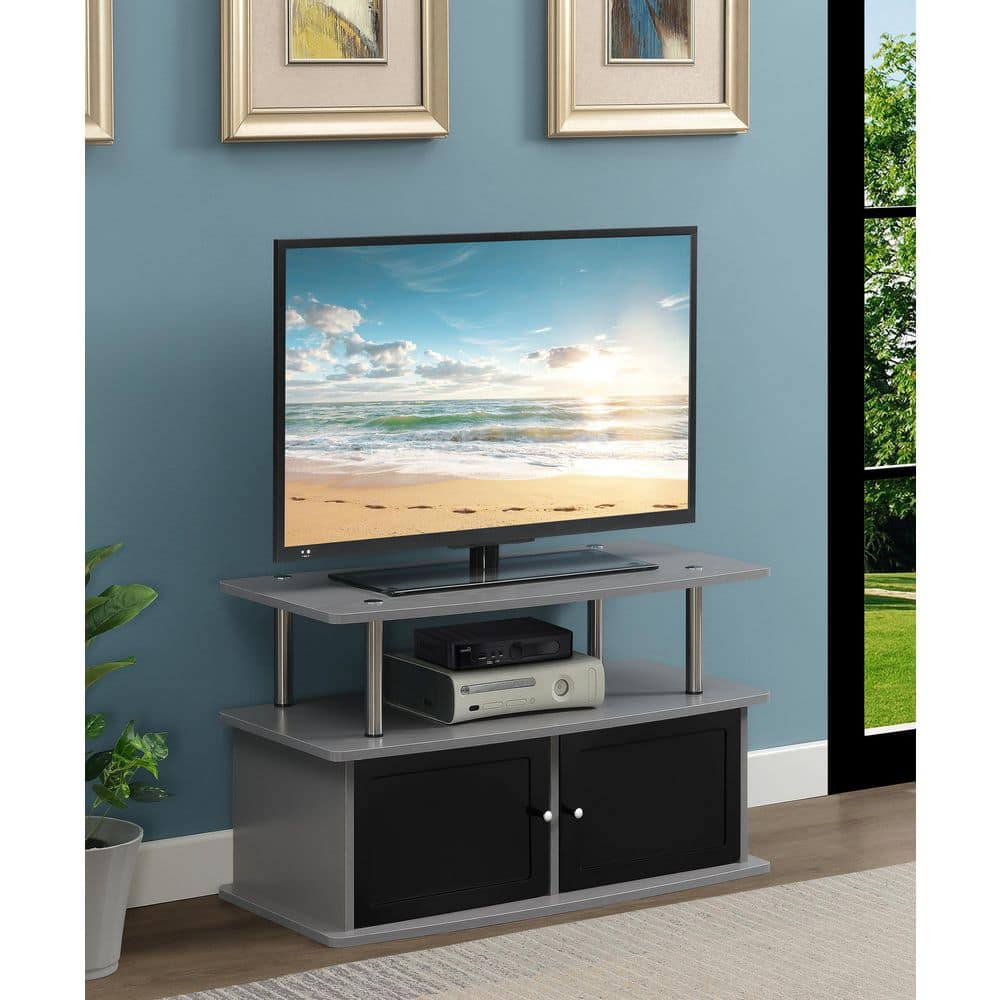 Slate Gray Woodgrain 36" TV Stand with Dual Storage Cabinets