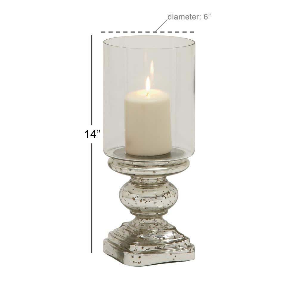 Elegant Silver Mercury Glass 14" Traditional Hurricane Candle Holder