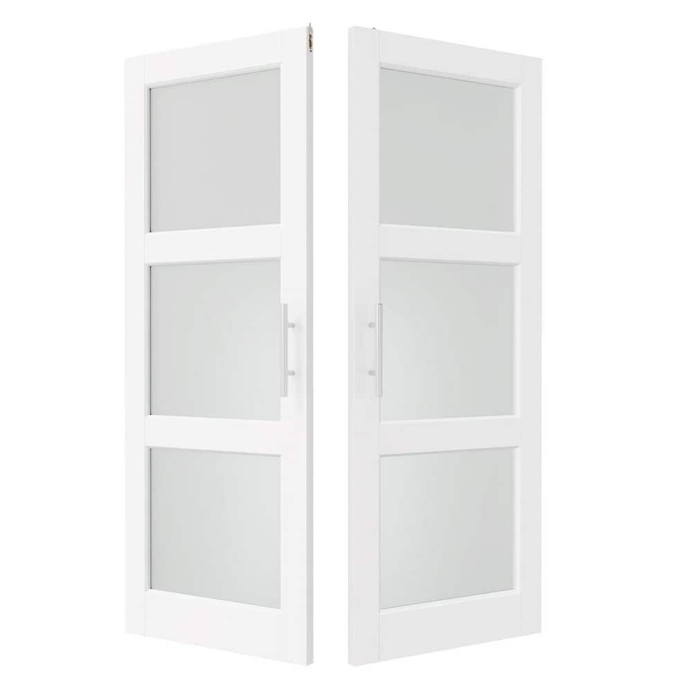 60 in. x 80 in. Solid Wood and MDF, 3 Lite, Frosted Glass, White Primed, Pantry Door, Interior Door Slab with Ball Catch price history on PriceWatchPro