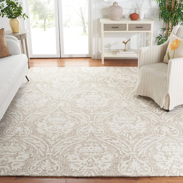 Abstract Ivory/Beige 8 ft. x 10 ft. Damask Area Rug