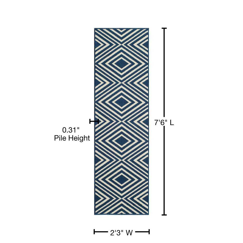 Monteverde Navy Geometric 27" Synthetic Easy-Care Area Rug