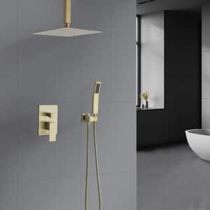 2-Spray Patterns with 2.5 GPM 10 in. Ceiling Mount Dual Shower Heads in Brushed Gold