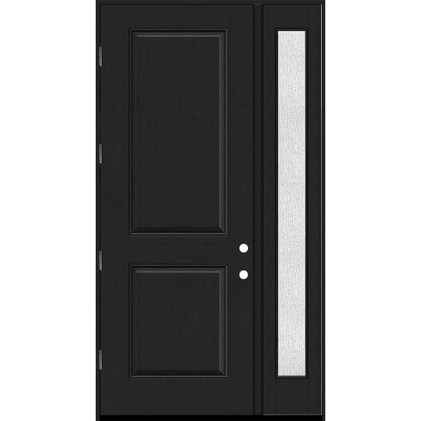 Steves & Sons Regency 51 in. x 96 in. 2P Squaretop RHOS Onyx Stain Mahogany Fiberglass Prehung Front Door with Rain 12 in. SL 4-9/16