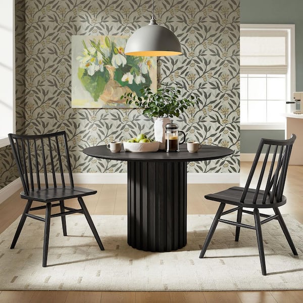 Alvar Black Solid Ash Wood Modern Windsor Dining Side Chairs (Set of 2)