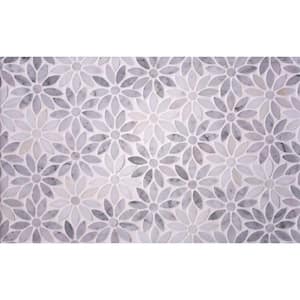 Gray and White 10.7 in. x 12.0 in. Floral Polished Marble Mosaic Tile (4.46 sq. ft./Case)