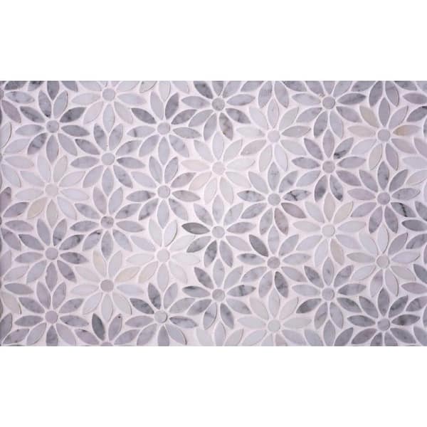 Apollo Tile Gray and White 10.7 in. x 12.0 in. Floral Polished Marble Mosaic Tile (4.46 sq. ft./Case)