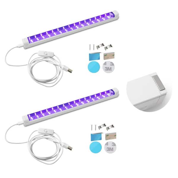 1 ft. Integrated LED White Strip Light Fixture, 10-Watt UV Black light Bar with Magnetic Mount, Plug-in Design (2-Pack)