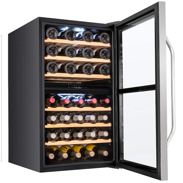 Dual Zone 43-Bottle Freestanding Wine Cooler Refrigerator with Lock in Stainless Steel