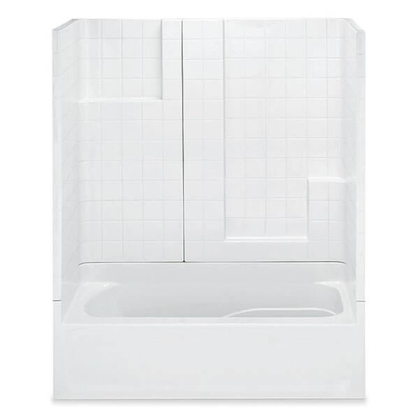 Aquatic Remodeline Smooth Tile 60 in. x 30 in. x 72 in. 3-Piece Bath and Shower Kit with Right Drain in White