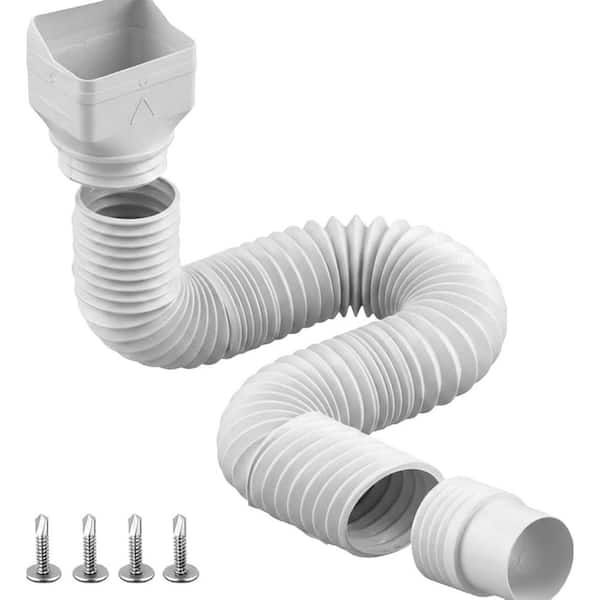 1 Pack 21-62 in. White Flexible Plastic Material Gutter Downspout Extension with Weather-Resistant, Bendable Design