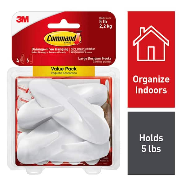 Command 5 lb. Large White Designer Hooks Value Pack (4 Hooks, 6 Strips)  17083-4ES - The Home Depot