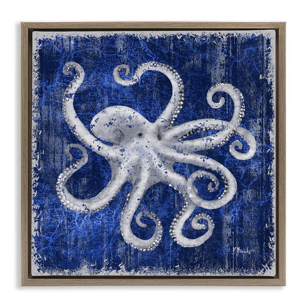Rustic Indigo Octopus by Paul Brent Brown Floater Frame Coastal Graphic Art Print 18 in. x 18 in. price history on PriceWatchPro