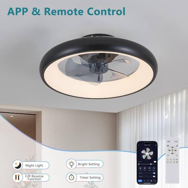 20 in. Smart Indoor Black Flush Mount Ceiling Fan with Integrated LED
