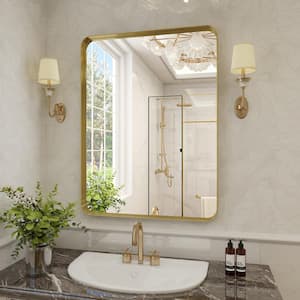 30 in. W x 39 in. H Large Rectangular Metal Deep Framed Wall Bathroom Vanity Mirror Gold