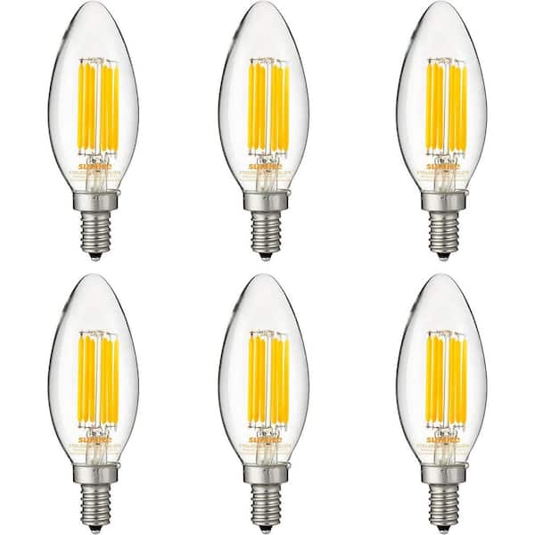 60-Watt Equivalent B11 Torpedo Tip Chandelier Edison E12 Base Clear Glass LED Light Bulb in Soft White 2700K (6-Pack)