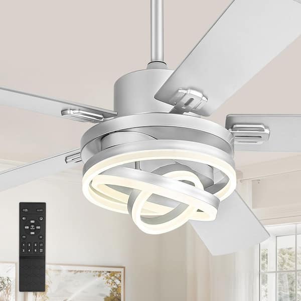 52 in. Indoor Silver Farmhouse 6-Speed 5-Dual Finish Blade Chandelier Ceiling Fan with Light Kit and Remote Control