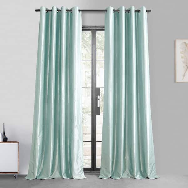 Exclusive Fabrics & Furnishings Robin's Egg Faux Silk Grommet Blackout Curtain - 50 in. W x 84 in. L (1 Panel)