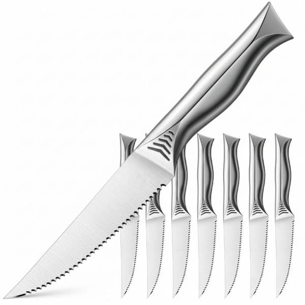 4.5 in. High Carbon Stainless Steel Full Tang Serrated Edge Steak Knife with Stainless Steel Handle (Set of 8)