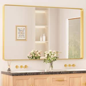 60 in. W x 36 in. H Modern Rectangular Aluminum Framed Wall Bathroom Vanity Mirror in Brush Gold