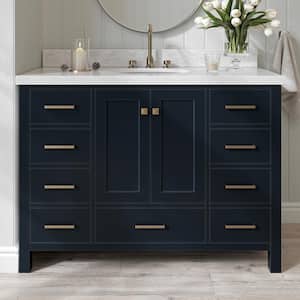 Cambridge 49 in. W x 22 in. D x 36 in. H Vanity in Midnight Blue with Carrara White Marble Top