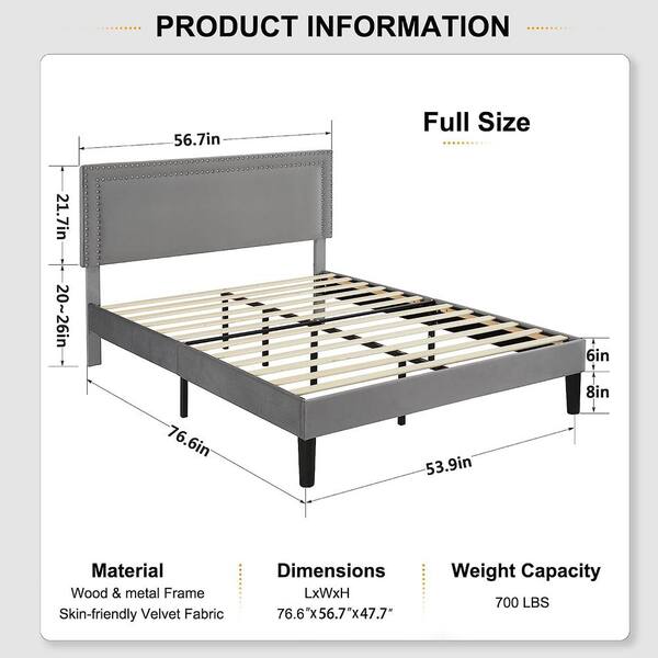 VECELO Upholstered Bed with Adjustable Headboard, No Box
