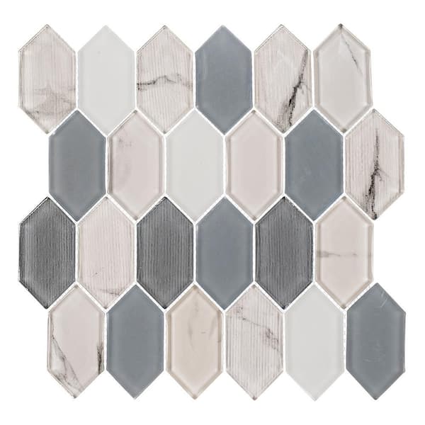 ANDOVA Astor Waldorf Dark Gray/Gray/White 5 in. x 6.5 in. Geometric Smooth Glass Mosaic Tile Sample