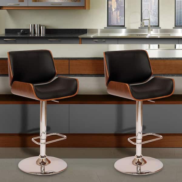 HomeRoots Black Upholstered Chrome Base Adjustable Bar Stool