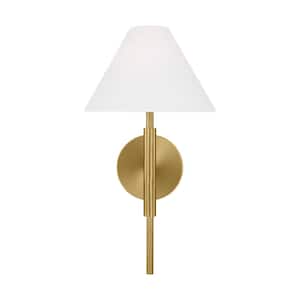 Porteau 1-light Satin Brass Wall Sconce with White Linen Fabric Shade